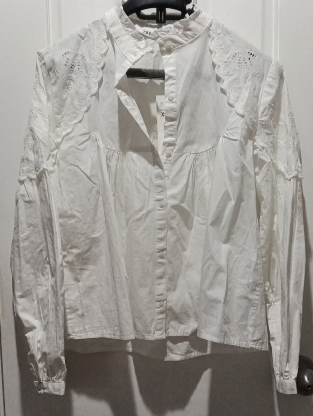 Zara White Button-Front Eyelet Top